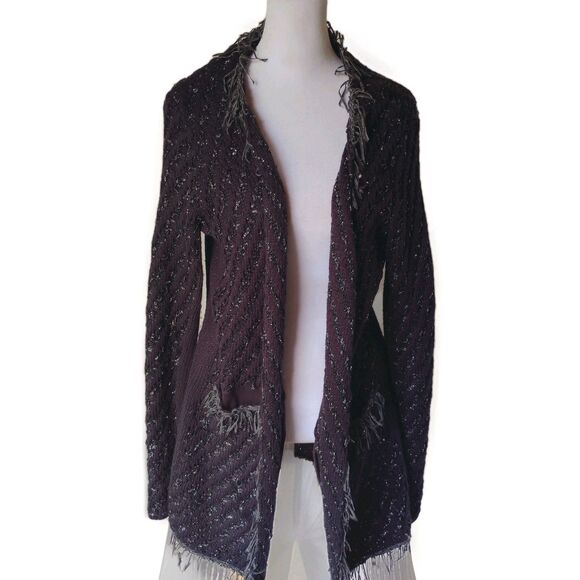 Simply Vera Wang Women's Black and Silver Fringe Sweater Size S/M Boho  Western - Picture 1 of 7